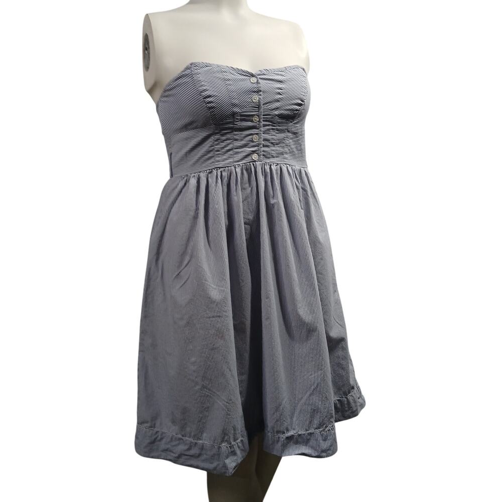 American Eagle Striped Strapless Sundress Blue White Smocked Back 8